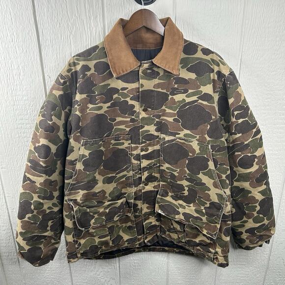 Vintage 1989 Quilt Lined Duck Camo Hunting Carhartt Jacket “Camo” CQ103 Men’s XL - Picture 1 of 11